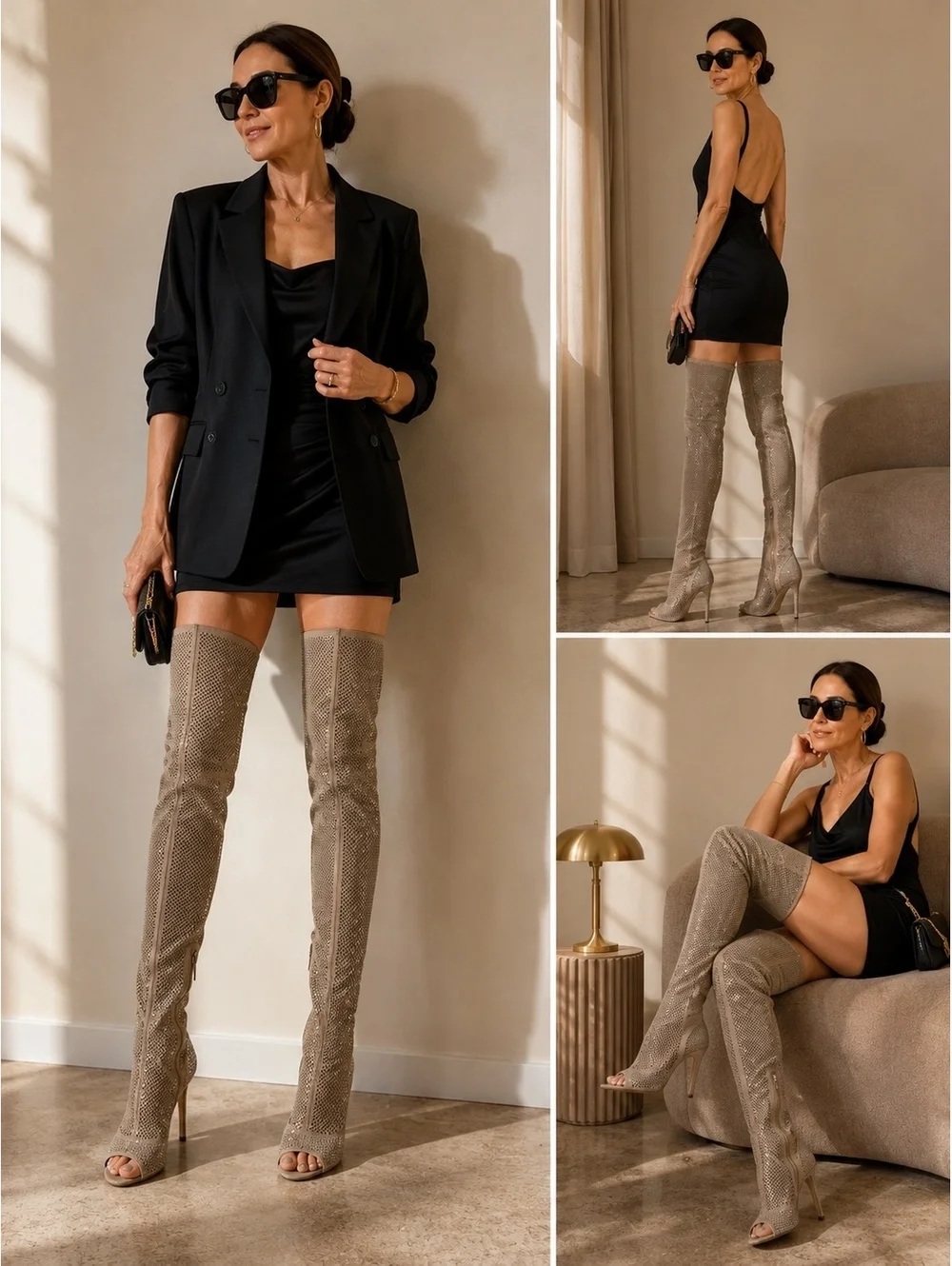 Vince Camuto Kamorina Rhinestone Over-the-Knee Peep Toe Boots Size 8.5